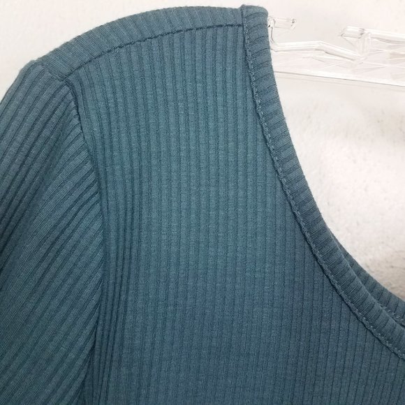 Pink Rose Crochet Long Sleeve Scoop Neck Turquoise Medium Shirt Top Blouse - Picture 3 of 8